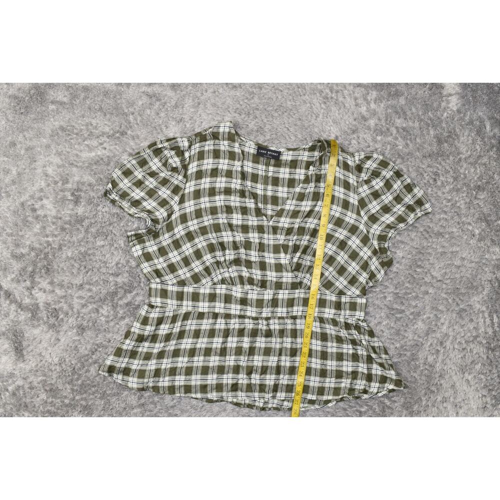 Lane Bryant Green Plaid Rayon Blouse Plus Size 22 V Neck Short Sleeve Top - Picture 7 of 7